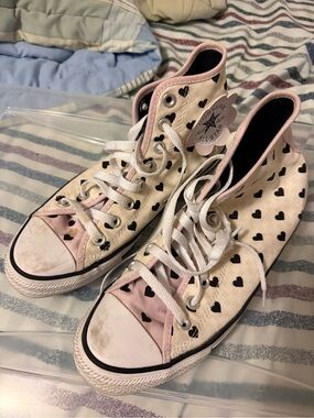 Pink & black heart converse